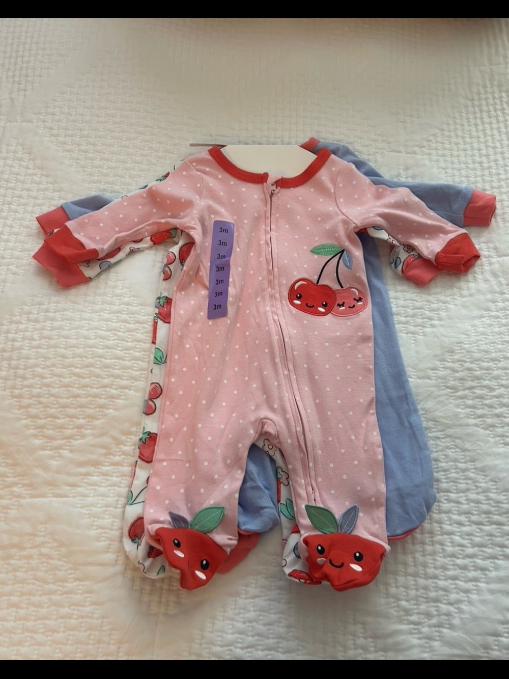 NWT Koala Baby Girls 3-Pack
Footed Pajamas - Size 3M -
Fruit Theme